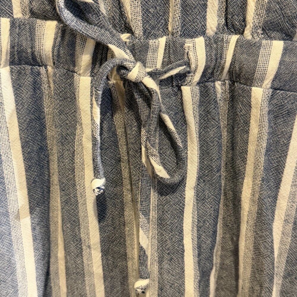 Bella Dahl Blue White Striped Ruffle Sleeve Romper V-Neck Medium - Picture 8 of 10
